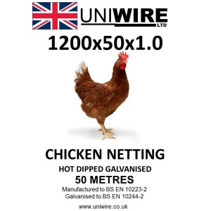 Uniwire Chicken Netting 1200mm x 50mm x 1.0mm (4') 19g 50m HDG