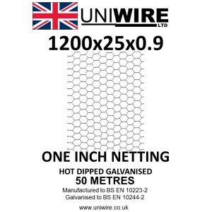 Uniwire One Inch Netting 1200mm x 25mm x 0.9mm (4') 20g 50m HDG