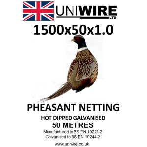 Uniwire Pheasant Netting 1500mm x 50mm x 1.0mm (5') 19g 50m HDG