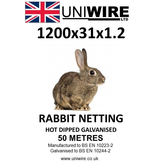 Uniwire Rabbit Netting 1200mm x 31mm x 1.2mm (4') 18g 50m HDG