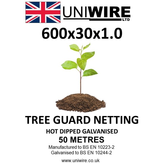 Uniwire Tree Guard Netting 600mm x 31mm x 1.0mm (2') 19g 50m HDG